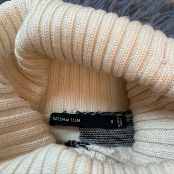 Karen Millen Oversized Wool Cable Knit Mixed Media Turtlene Sweater Size S - Picture 2 of 4